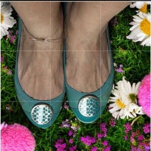 Coach Turquoise Silver Deanna Flats Sz 8